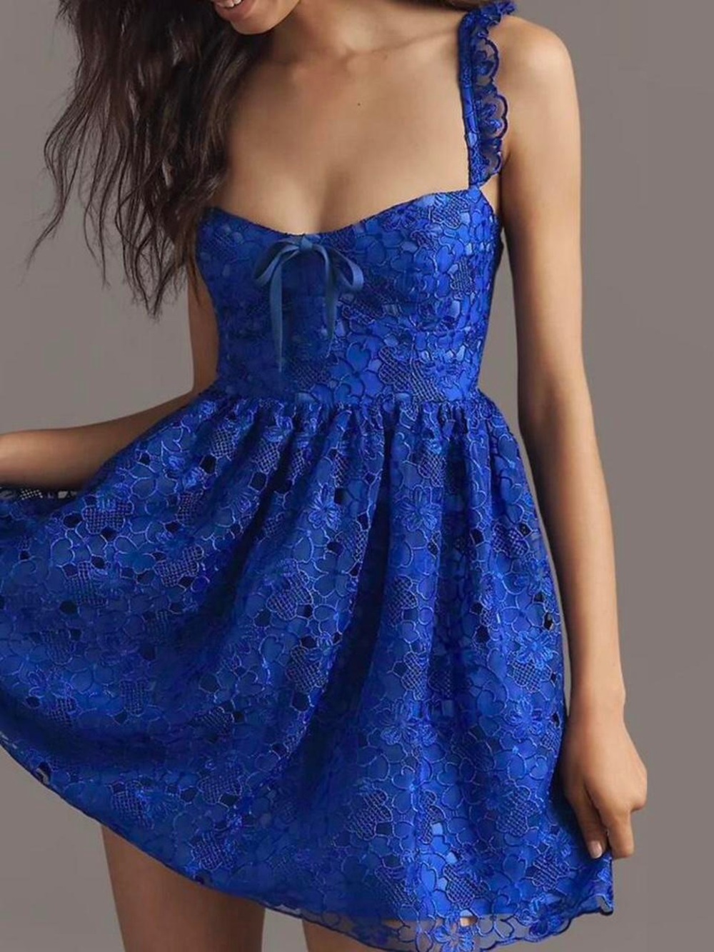 Anthropologie Royal Blue Lace Mini Dress - Picture 1 of 3